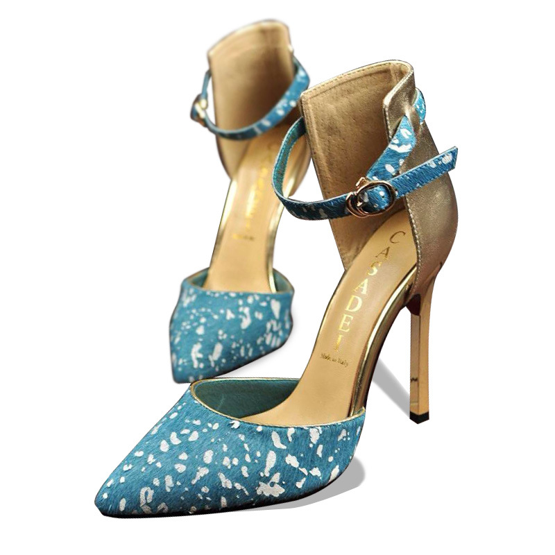 Fashion Thin Women Shoes High Heels Pointed Closed Toe Ankle Strap Women Pumps Genuine Leather Sexy