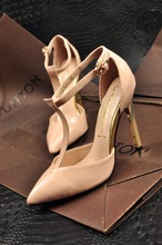 Genuine Leather Women Shoes High Heels T Type Heeled Pointed Round Toe Wedding Party Women High