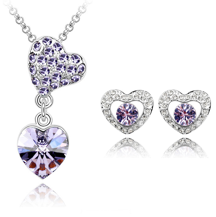 Fashion White Gold plated Jewelry Sets Heart Pendant Necklaces ...
