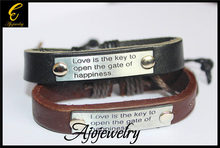 2 Pcs Lot Ajojewel Top layer Cow Leather Jewelry Handmade Love Letters Leather Bracelets For Lovers