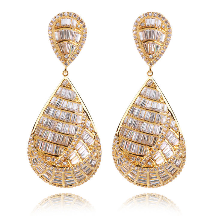 CZ Cubic Zirconia Earrings Latest Drop Big 2014 Luxury 18K Gold Unique Stone Cut Grand Wedding