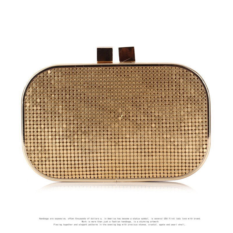 New Sparkling Purses Aluminum Sheet Ladies Hard Iron Box Clutches Evening Banquet Bag Chain Handbag Gold