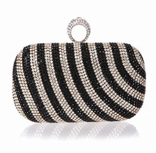 New Wedding Clutches Diamond Stripe Bag Single Side Rhinestone Finger Ring Evening Clutch Purse With Shoulder