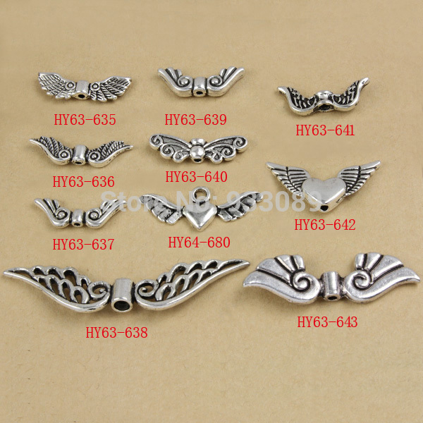 Free shipping 63 Antique Silver Tone Angel Wing Charm Spacers Beads Jewelry Findings