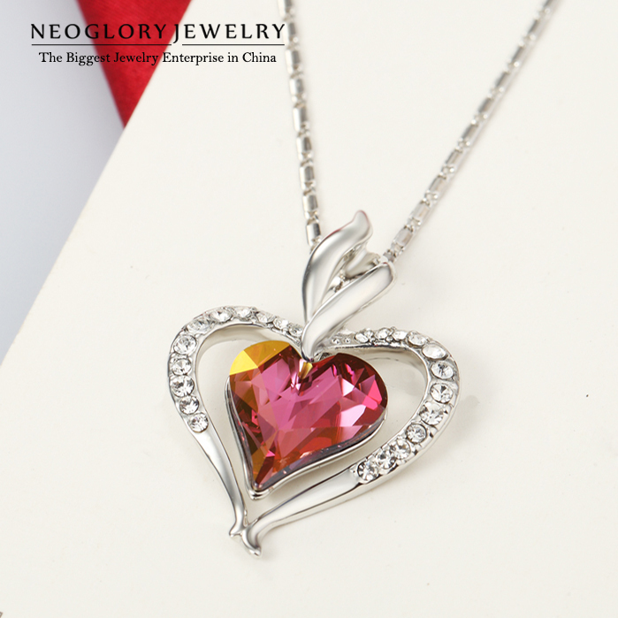Neoglory Austria Crystal Rhinestone Platinum Plated Heart Love Pendant Necklaces For Women 2015 New Romantic Fashion