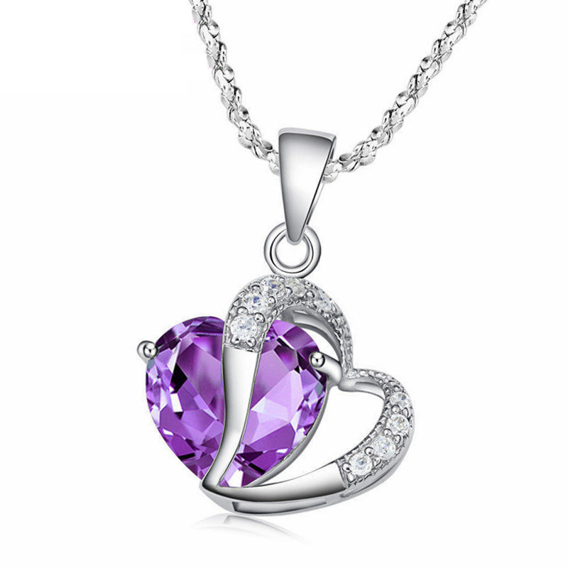 Real 925 Sterling Silver With 18K Gold Plated AAA Austrian Crystal Purple Heart Necklaces Pendants Fashion