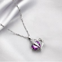 Real 925 Sterling Silver With 18K Gold Plated AAA Austrian Crystal Purple Heart Necklaces Pendants Fashion