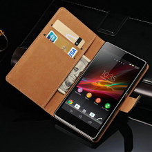 Luxury Book Style Real Genuine Leather Case For Sony Xperia Z L36h With Stand Design Mobile