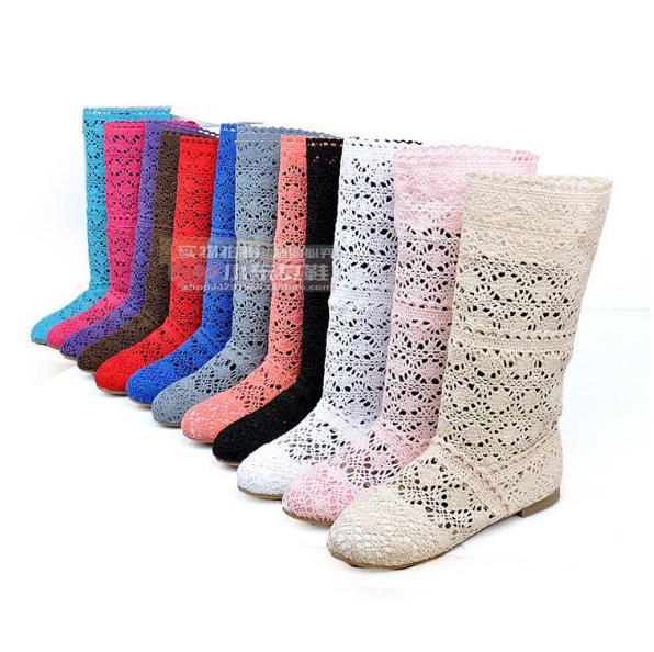 Women Spring And Summer Fashion Boots Breathable Hole Female Boots High Leg Hole Shoes Knitted Boots