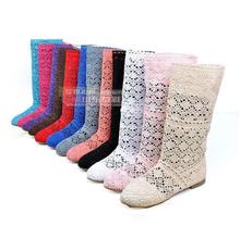 Hot 2014 Spring And Summer Fashion Boots Breathable Hole Female Boots High Leg Hole Shoes Knitted Boots