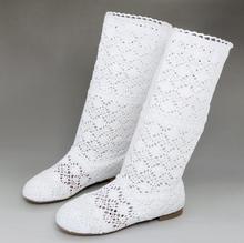 Women Spring And Summer Fashion Boots Breathable Hole Female Boots High Leg Hole Shoes Knitted Boots