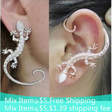 South Korean jewelry popular nightclub ears hang bright drill rose gold exaggerated gecko lizards  earrings