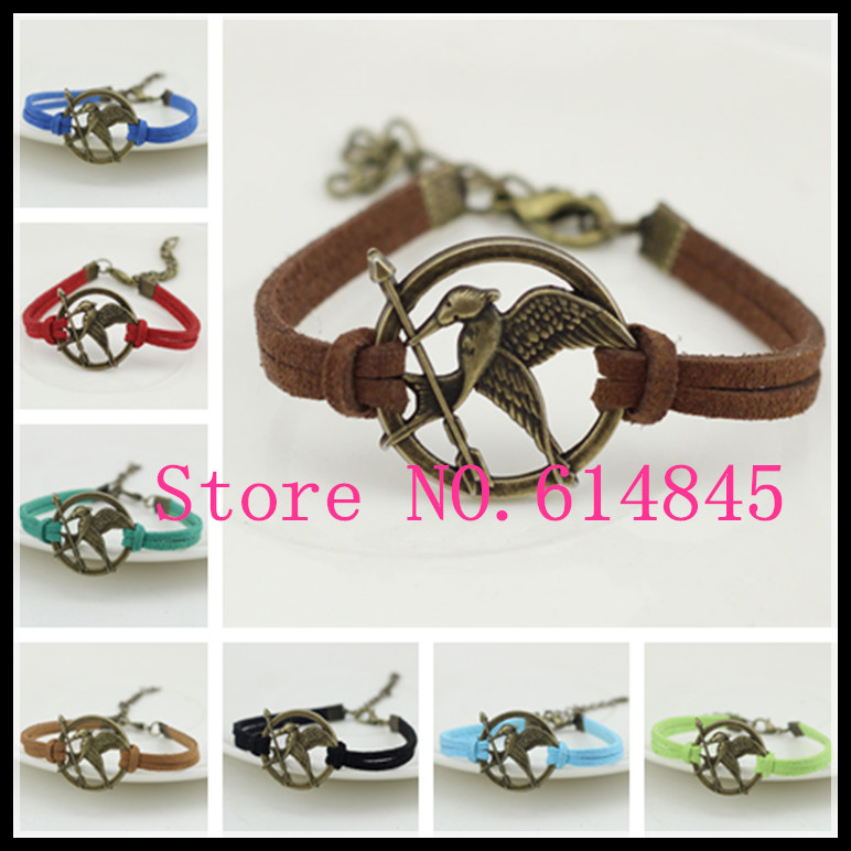 5PCS Hot Sale 10 Colors Antique Bronze Small Hunger Games Bracelets Bird Leather Bracelet Men Jewelry