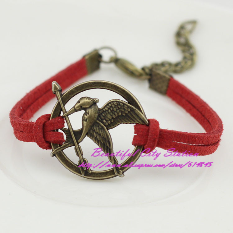 5PCS Hot Sale 10 Colors Antique Bronze Small Hunger Games Bracelets Bird Leather Bracelet Men Jewelry