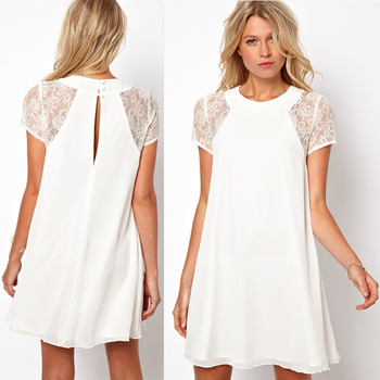 2015 Summer spring women clothing lace short sleeve white back chiffon ...