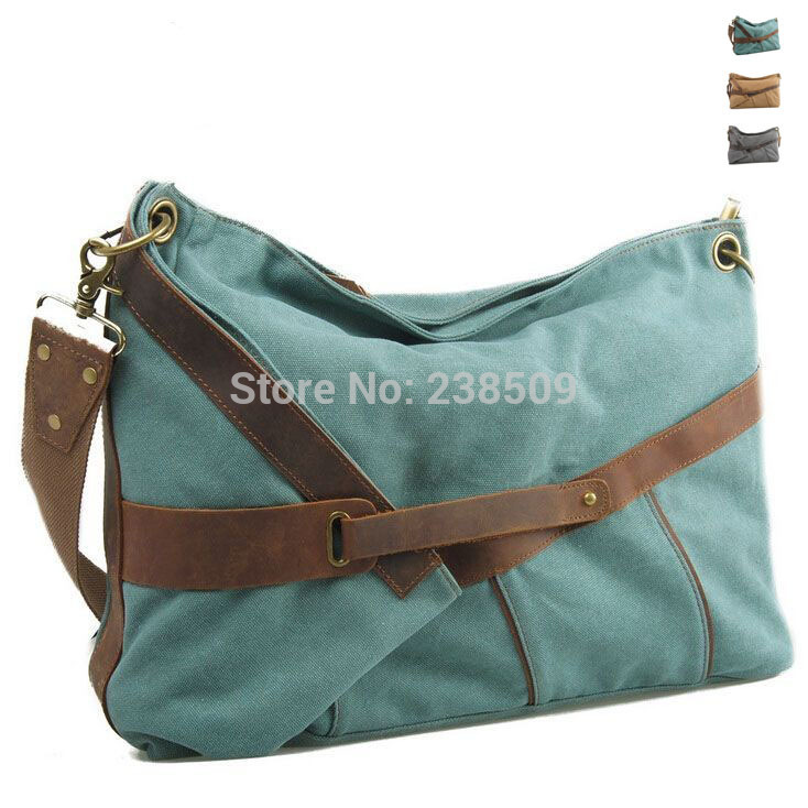 New High Quality Canvas with Crazy Horse Leather Messenger Bag Large Capacity Men Women Fashion Shoulder