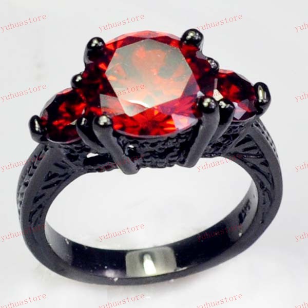 Ruby Black Gold Filled Ring Lady s 10KT Finger Rings For Women Female Jewelry Size 6