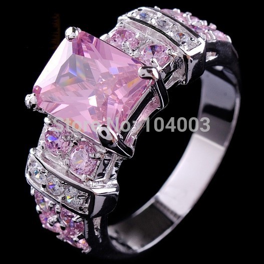 Pink Sapphire White Gold Filled Ring Women s 10KT Finger Rings Lady Fashion Jewelry 2014 High