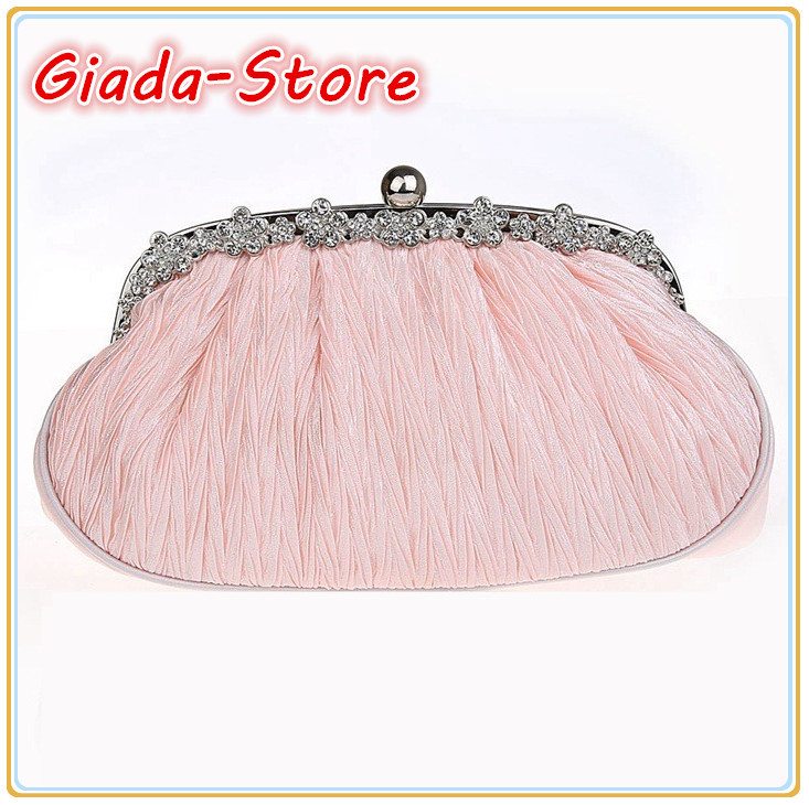 New Women s Handbags Fashion Diamond Silk Folds Clutch Wedding Party Bridal Evening Bag Chain Shoulder