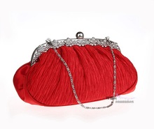 New Women s Handbags Fashion Diamond Silk Folds Clutch Wedding Party Bridal Evening Bag Chain Shoulder