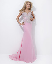 Pink Bling Bling Shiny Sweetheart Beaded Mermaid Sexy Long Court Train Evening Gown Dresses Low Back Evening Dresses 2014