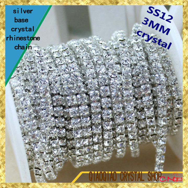 Hot selling clear crystal rhinestone chain mobile phone silver base 3mm fashion beauty accessories clear rhinestone