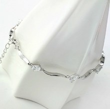Real Solid 925 Sterling Silver Fashion Romantic Women s AAA Grade Cubic Zirconia Chain Link Bracelet