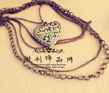  10 mix order Free Shipping Retro Vintage Love Heart Patterns Layered Long Necklace Multilayer Sweater