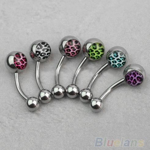6pcsx Leopard Print fashion Surgical Steel Barbell Navel Belly Button Ring Bar Body jewelry Piercing 027H