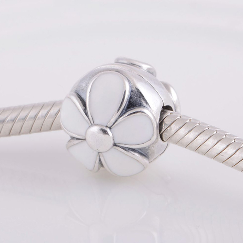 Fits Pandora Original Charms Bracelet 925 Sterling Silver Bead with White Enamel Clip European Charm DIY