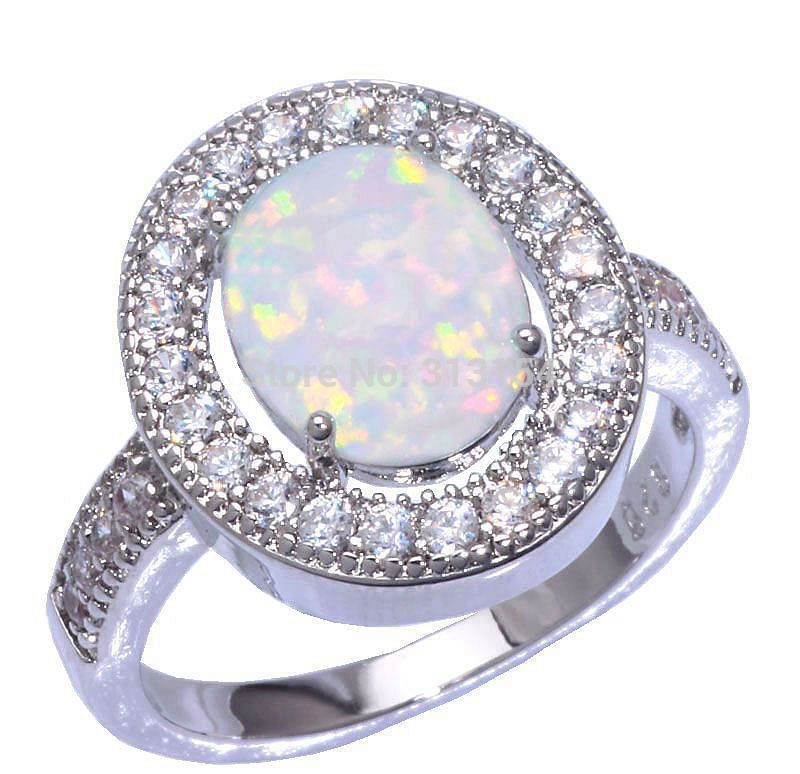 Hot Sell Noble Generous Wholesale Jewelry White Fire Opal Zircon Silver Ring Size 5 6 7