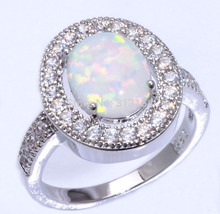 Hot Sell Noble Generous Wholesale Jewelry White Fire Opal Zircon Silver Ring Size 5 6 7