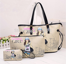 hot selling women’s handbag fashion PU  portable shoulder girls messenger bag popular composite bags buy one for three