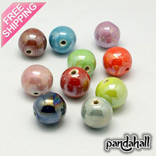 Handmade Porcelain Beads,  Pearlized,  Round,  Mixed Color,  8mm,  Hole: 2mm