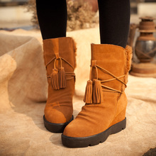 2014 popular cowhide wedges boots thermal women’s elevator shoes plush snow boots flat boots tassel