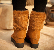 2014 popular cowhide wedges boots thermal women s elevator shoes plush snow boots flat boots tassel