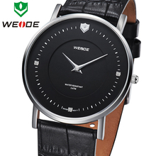 Diseño único marca de lujo WEIDE nuevos hombres del cuero genuino correa relojes Sapphire suizo Ronda movimiento de cuarzo reloj de vestir de negocios