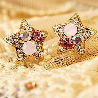 Free Shipping 10 mix order New Fashion Vintage Retro Colorful Rhinestone Stars Lovely Earrings E600 Jewelry