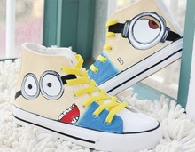 Despicable Me 2 Eyes Minions Style Adult Canvas Shoes for Men Women Sneakers Hand painted Shoes