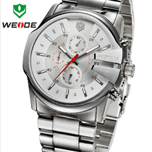 Nueva marca de lujo WEIDE Mens completa de acero inoxidable militar reloj suizo de cuarzo Sapphire 50 M impermeable Diver reloj deportivo calendario