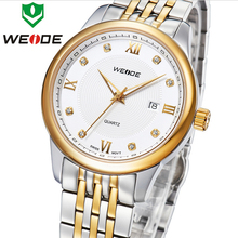 Top Brand New Luxury WEIDE del acero inoxidable calendario de zafiro relojes hombres estilo negocios metros impermeabilizado reloj de cuarzo suizo
