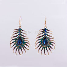 Fashion accessories blue glass drop earring unique fashion peacock earrings female