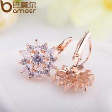 Bamoer Luxury Champagne Gold Flower Stud Earrings with Zircon Stone Women Birthday Gift Bijouterie JIE014