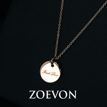 ZOEVON Design Coin Disc Pendant Necklace for Women 18K Rose Gold Plated First Love Engraved Medallion