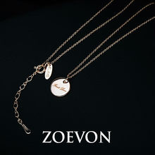 ZOEVON Design Coin Disc Pendant Necklace for Women 18K Rose Gold Plated First Love Engraved Medallion