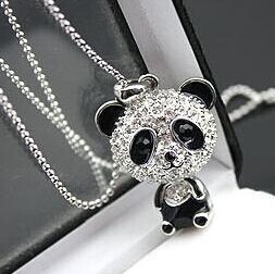  10 mix order Free Shipping Imitation Diamond Sweater Chain Necklace Cute Female Panda Jewelry N001