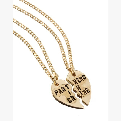 New 2014 vintage gothic jewelry broken heart 2 parts best friends letter gold chain necklaces pendants