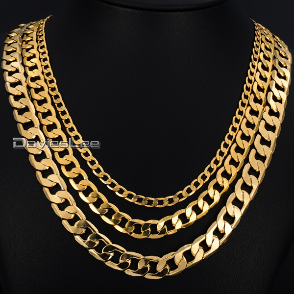 4 8 10MM 18 36inch Long Mens Chain CURB Chain Necklace Flat Cut 18k Gold Filled