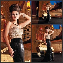 Sharking Much Crystal Bead Sequins Sweetheart Neckline Mermaid Sexy Evening Dresses 2014 Beautiful Evening Gowns Gold And Black