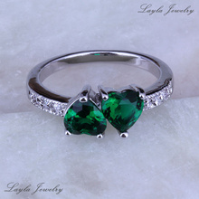 Top Quality Silver / Platinum Plated Rings Romantic Heart Green Emerald CZ Diamond Rings for Women Wedding Jewelry J0201